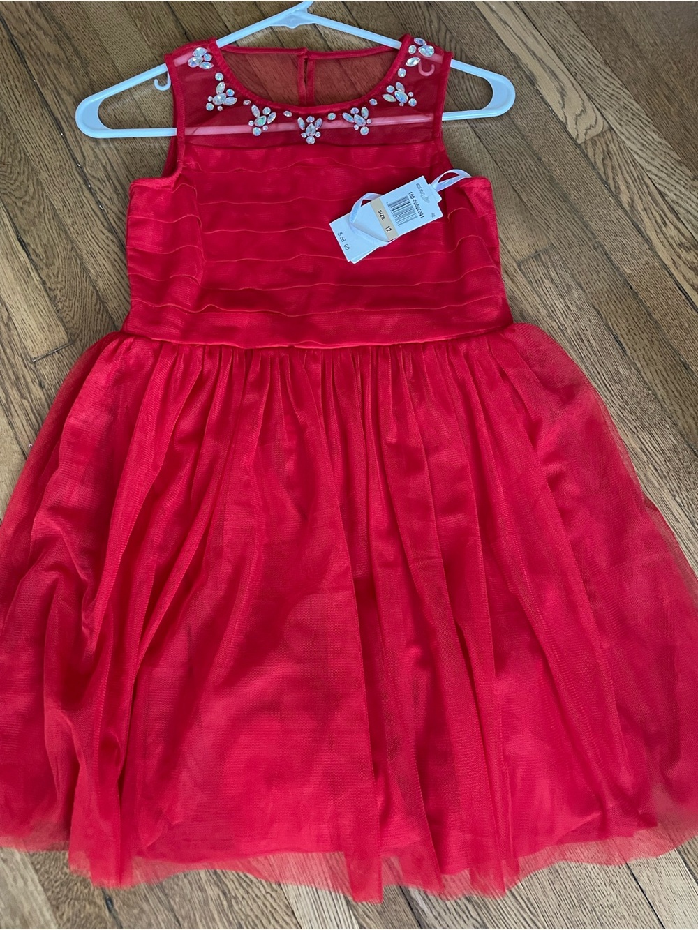 Nwt Sequin Hearts Girls Red Jewel-Embellished Tulle Party Dress size 12